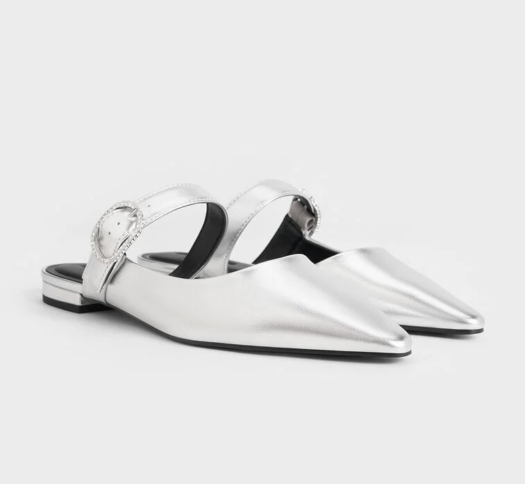 CHARLES & KEITH 水鑽釦尖頭平底鞋