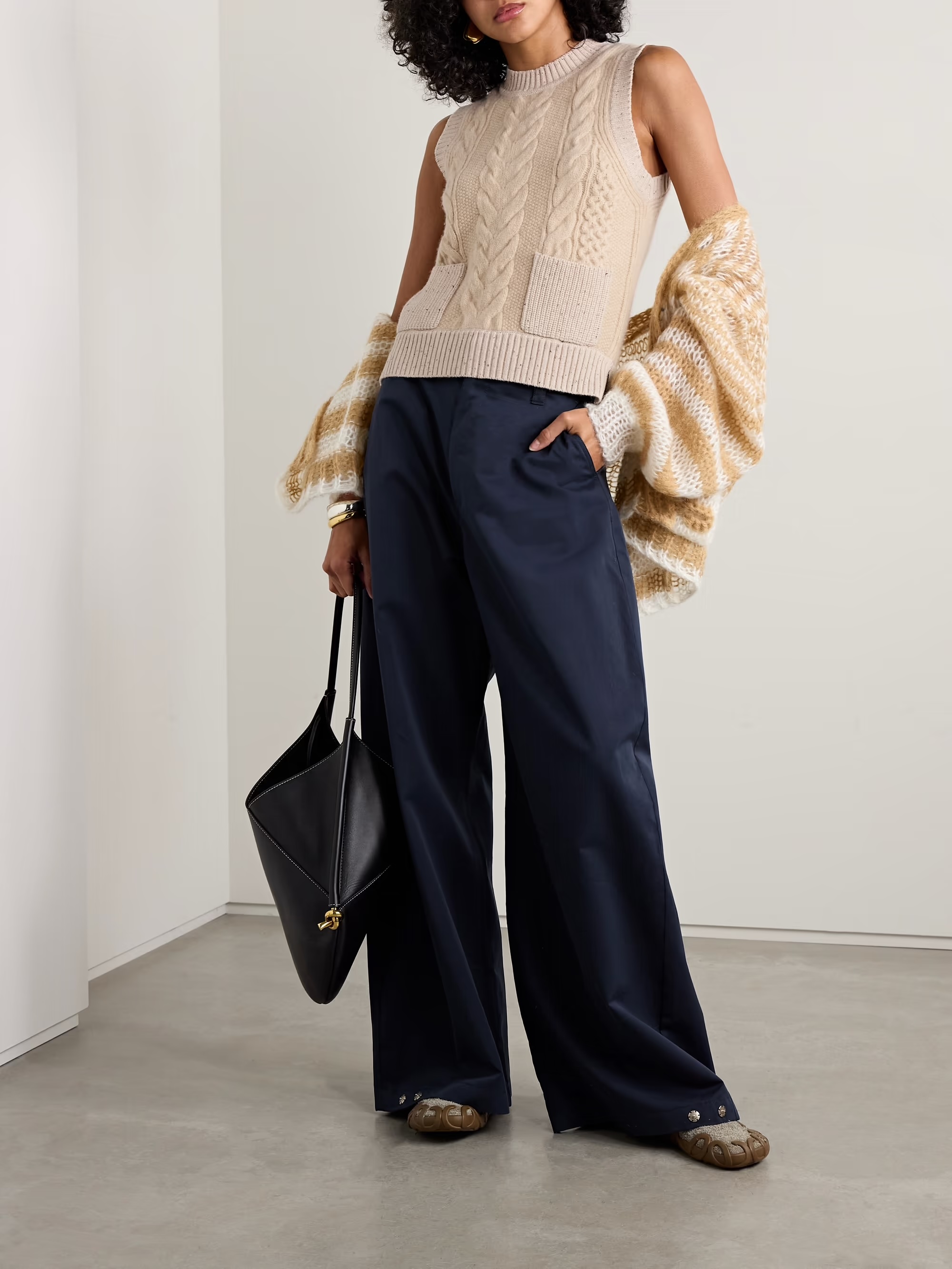 LA LIGNE Cable-knit merino wool and cashmere-blend vest