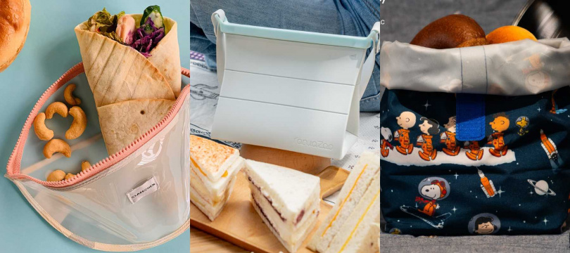 由左至右：CLARECHEN｜食物袋腰包；RanuaZoo｜翻轉食物包；好日子｜Pinkoi x SNOOPY pockeat食物袋。（圖／Pinkoi提供）