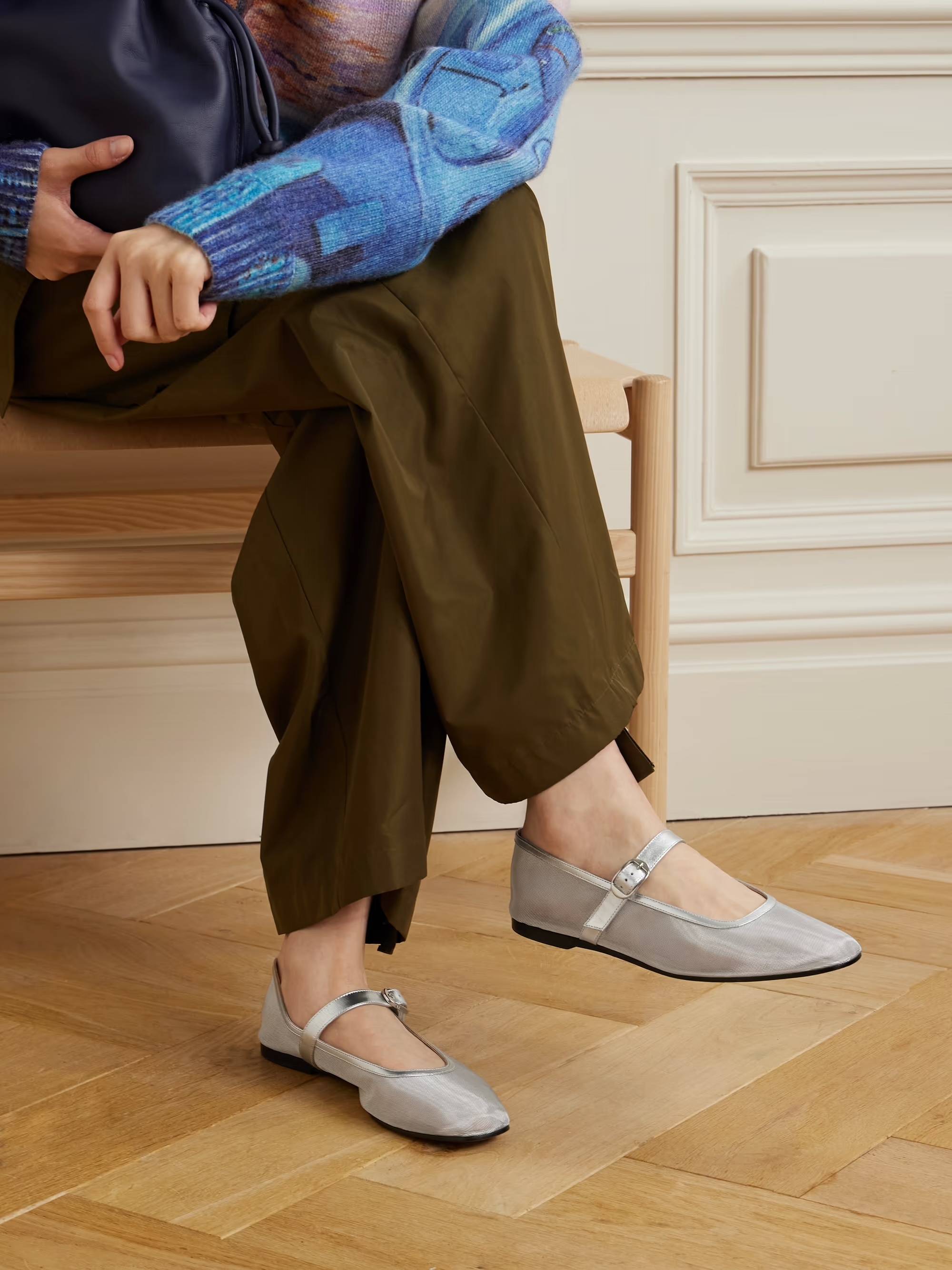 LE MONDE BERYL Metallic leather-trimmed mesh Mary Jane ballet flats