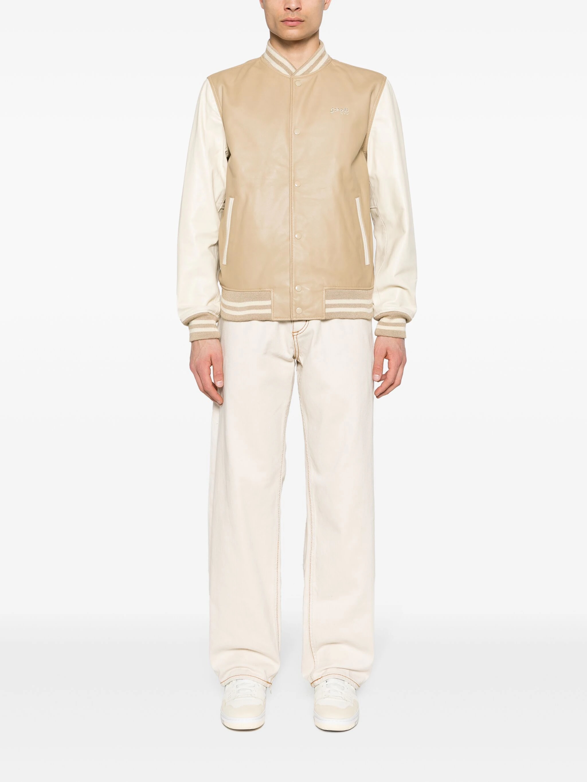 Schott logo-embroidered leather bomber jacket