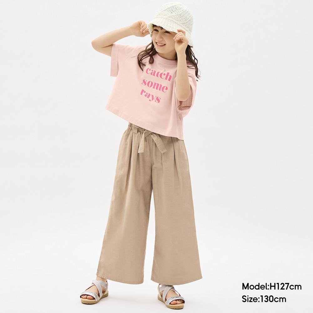 女童亞麻混紡輕便寬褲