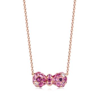 甜心蝴蝶結18K金彩色寶石鑽石項鍊