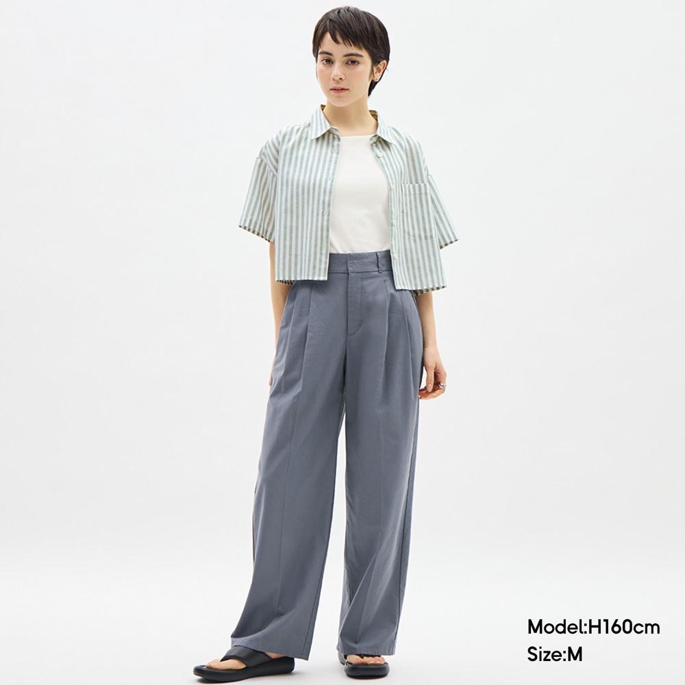 亞麻混紡打摺寬褲