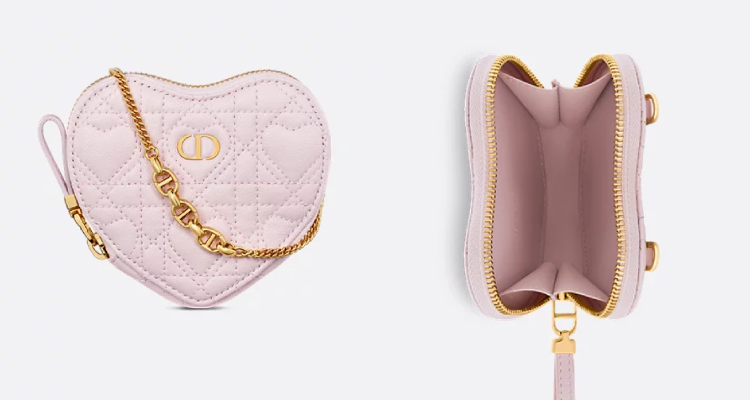 Dior這款散發著淡淡粉紅色的Cannage籐格紋心形小包也太過份可愛了！粉嫩色調，搭配如此精緻的設計，巴不得讓人少女心爆棚。