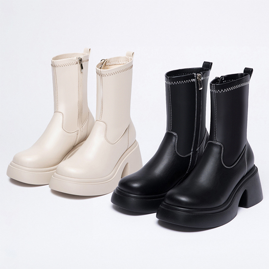 D+AF肉肉女孩短靴穿搭推薦  冬日美學．輕量加厚底撞色車線瘦瘦靴