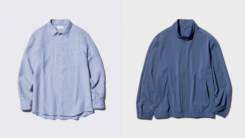 UNIQLO特級亞麻條紋襯衫(長袖)／1,290元，特級彈性Active外套／790元（圖／品牌提供）