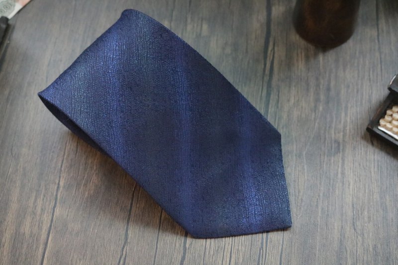 藍黑色真絲條紋相間商務領帶禮盒裝