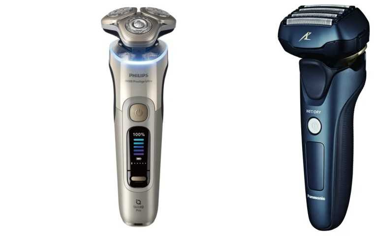 PHILIPS旗艦奢享智能系列三刀頭電鬍刀（26,888元／原價55,000元，48折，獨家）。(右)Panasonic日製防水五刀頭充電式電鬍刀（6,988元／原價8,990元，77折，獨家）（圖／業者提供）