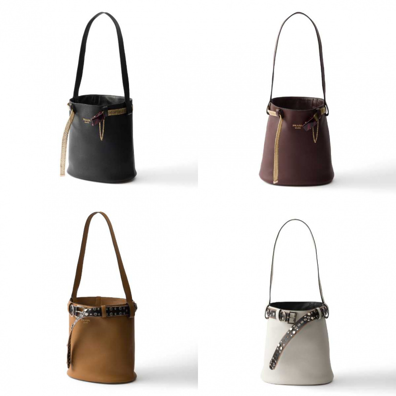 Prada 皮革水桶包／145,000元~180,000元（圖／品牌提供）
