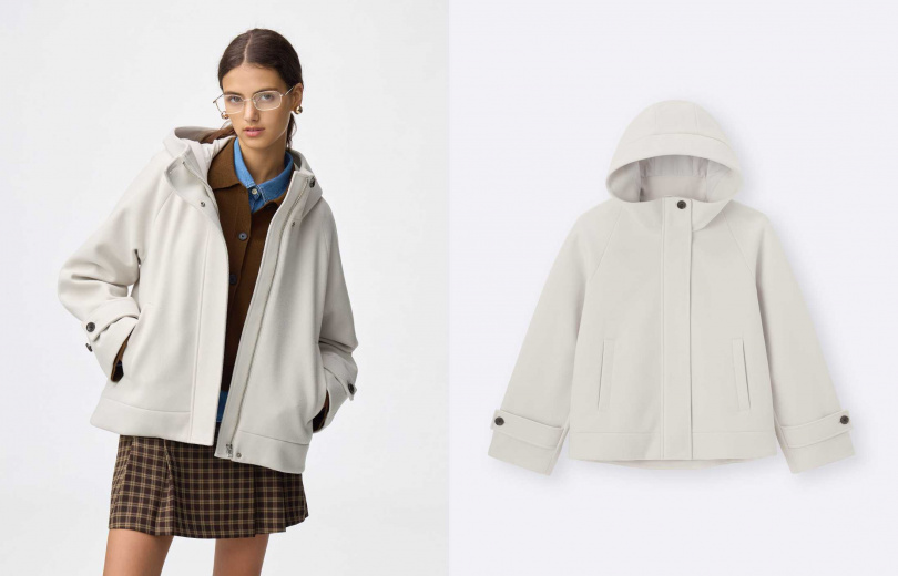 GU  Cozy Melton麥爾登短版連帽大衣／1,490元（圖／品牌提供）