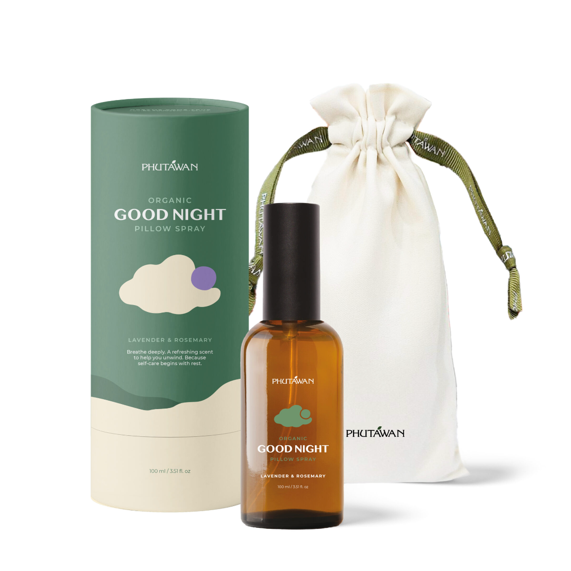 PHUTAWAN Lavender & Rosemary GOOD NIGHT Pillow Spray 100ml│晚安薰衣草迷迭香枕頭噴霧 盒裝禮盒附收納袋