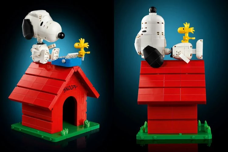 這組樂高最關鍵的設計，在於可擺姿勢的史努比玩偶。兩種腿部構造可切換坐姿與站姿，頸部也能調整為躺下或直立姿態。無論是重現他躺在狗屋屋頂、胡士托停在肚子上的畫面，或是坐在樂高打字機前構思小說，都能完整呈現。