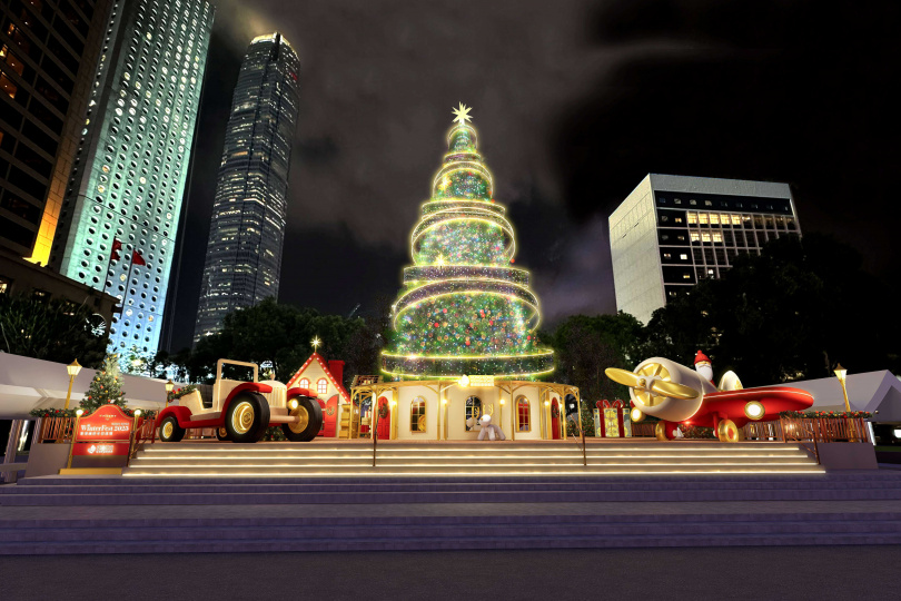 高達20米的巨型聖誕樹與浪漫「星光長廊」點亮中環夜色，成為香港冬日聖誕最燦爛必拍景點。（圖／港旅局提供）