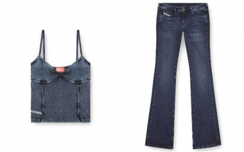 DIESEL 2025秋冬系列丹寧細肩背心&丹寧小喇叭長褲 （圖／品牌提供）