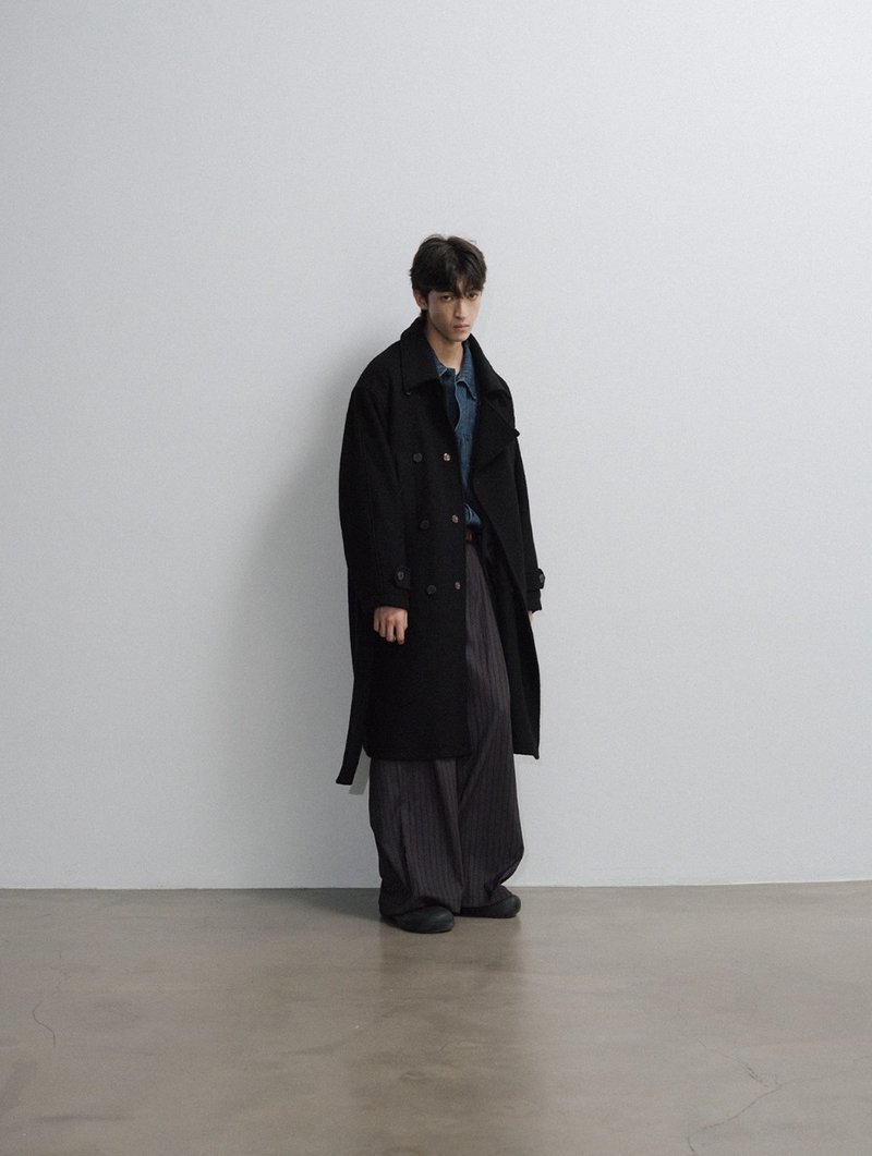 日系復古 迷霧森林羊毛呢雙排扣大衣