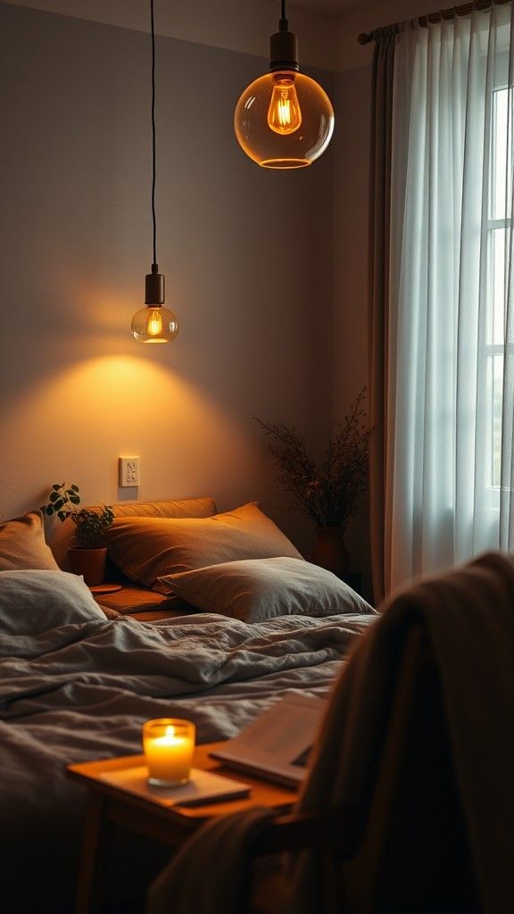 黃光與香氛蠟燭，營造放鬆的臥室氛圍