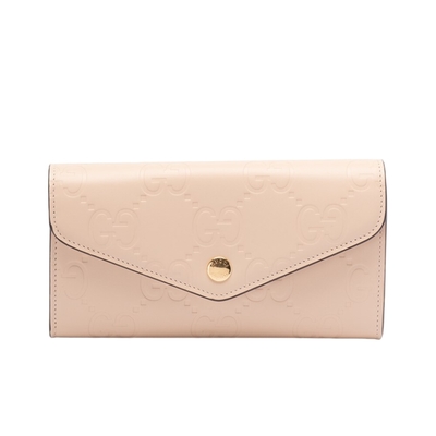 GUCCI 古馳 GG Continental 皮革 信封式 扣式 卡夾 皮夾 長夾 淺米色 772791