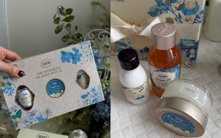 Sabon璀璨茉莉光潤修護組 / 3,980元。包含： 璀璨茉莉沐浴油300ml(PET瓶)、 璀璨茉莉沐浴油100ml(PET瓶)、璀璨茉莉身體磨砂膏320g、璀璨茉莉絲綢身體乳液200ml。​（圖／黃筱婷攝）