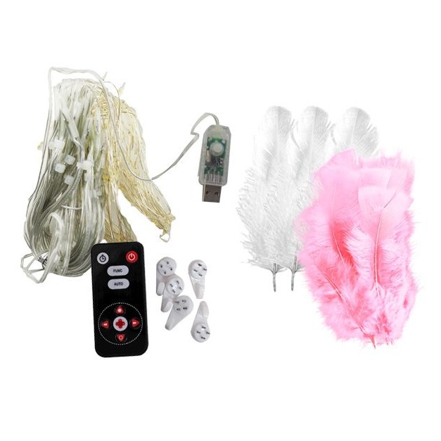 白色／粉色羽毛裝飾彩燈／LED銅線窗簾燈(3x0.5米USB遙控款)1組入 款式可選