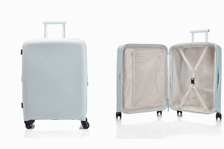 Nere Bondi這款中型行李箱採用耐用的聚丙烯硬殼，外型輕盈俐落，藍色版本看起來格外清爽，有種一推上路就很放鬆的旅行感。