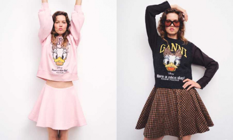 GANNI x Disney黛西短版連帽衛衣、GANNI x Disney黛西針織背心（圖／品牌提供）