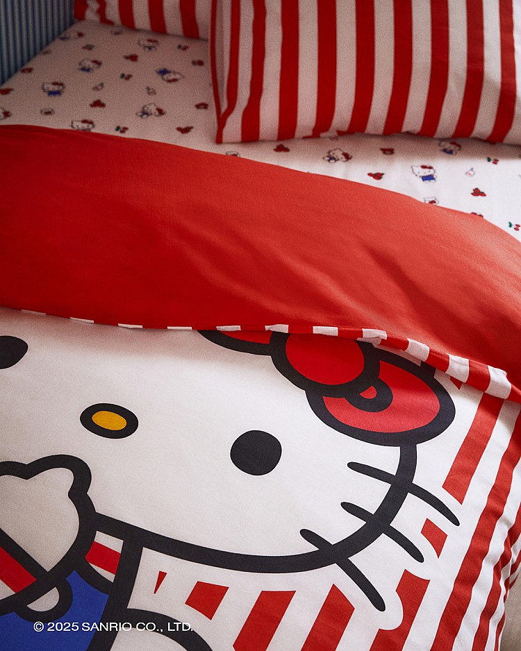 系列的設計靈感源自Hello Kitty於1974年所推出的初版造型，藍色工裝＋紅蝴蝶結是當時的經典意象。