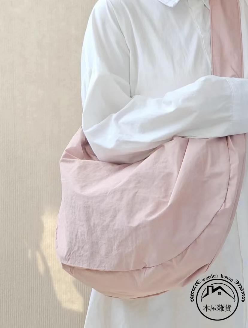 韓版餃子包尼龍布袋簡約帆布復古大容量休閒包包側背包斜背包【木屋雜貨】