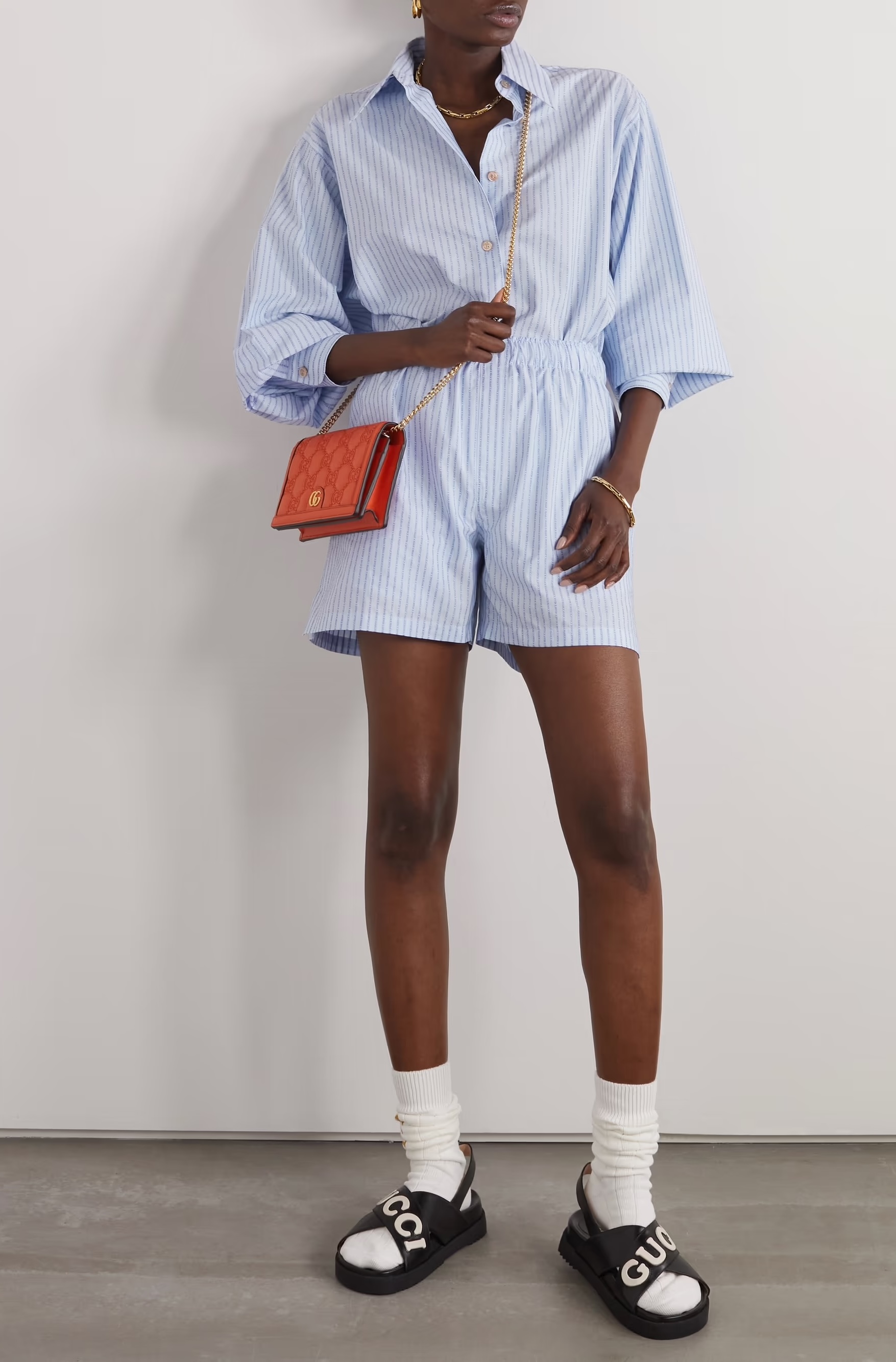 GUCCI Striped cotton jacquard-canvas shorts