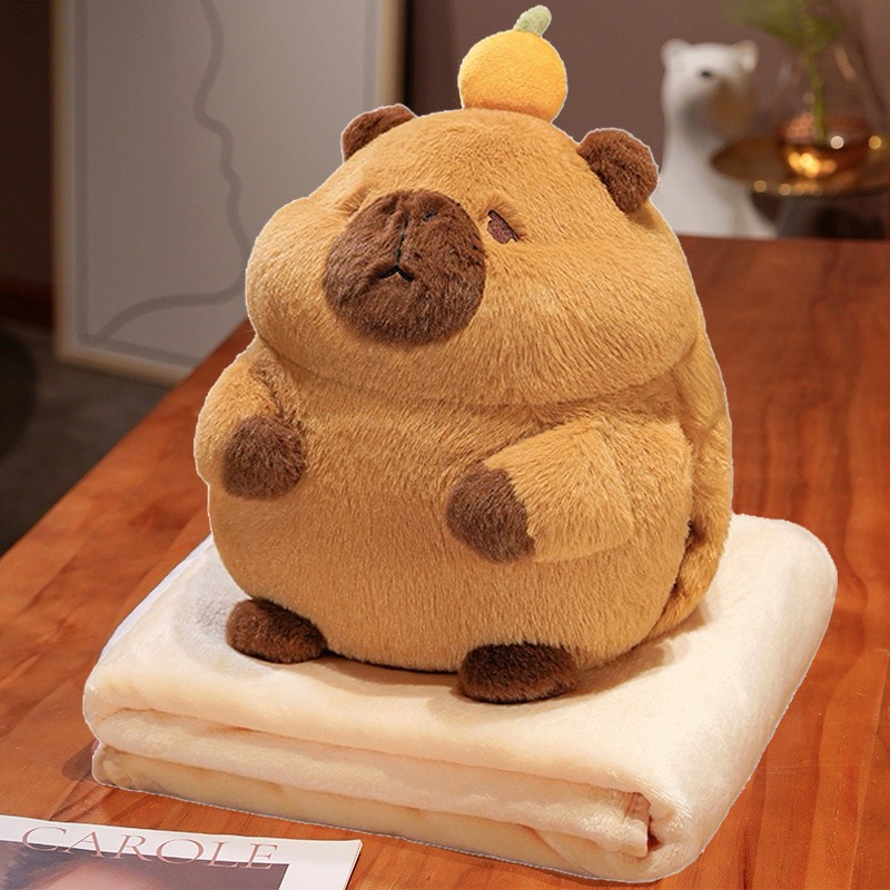 預購【家寵LOVEHOME】 LOVEHOME 卡皮巴拉抱枕毯 水豚娃娃抱枕毯 三合一抱枕毯 頭枕 抱枕 夾腿 床頭靠墊 娃娃 睡覺枕頭 床上抱枕 - 咖啡色