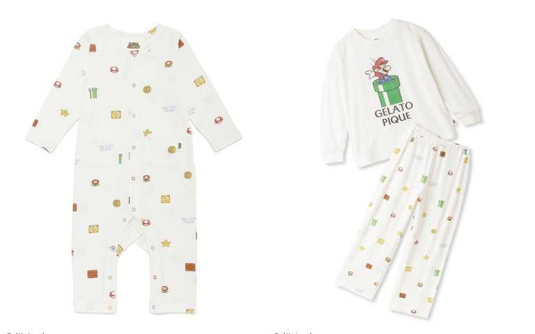 SUPER MARIO BABY印花連身衣 1800元(尺寸：70/80)、SUPER MARIO KIDS長袖上衣＆長褲套裝3020元(尺寸：XXS/S)（圖／品牌提供）