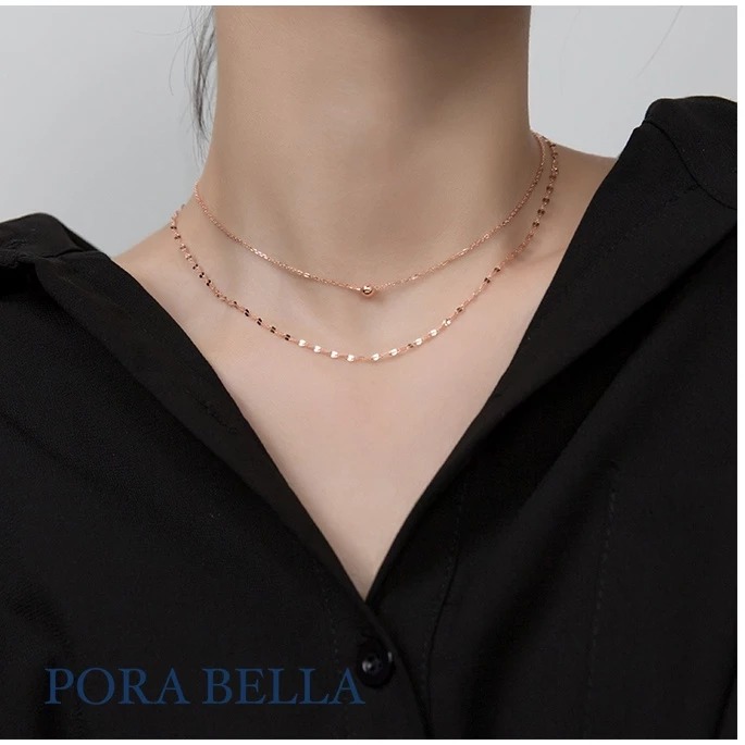【Porabella】925純銀頸鍊鎖骨項鍊 玫瑰金雙層項鍊 小眾設計款ins風 情人節禮物 生日禮物 Necklace-廠商直送