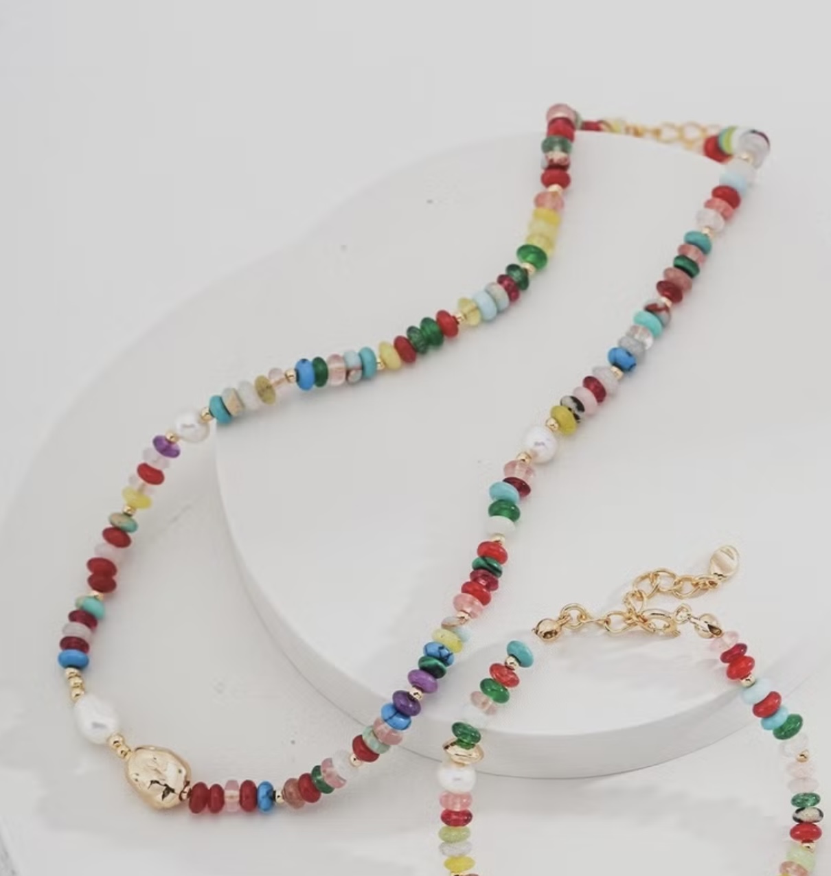 水果糖系列 水晶天然彩色寶石糖果 珍珠純銀鍍金項鏈手鏈