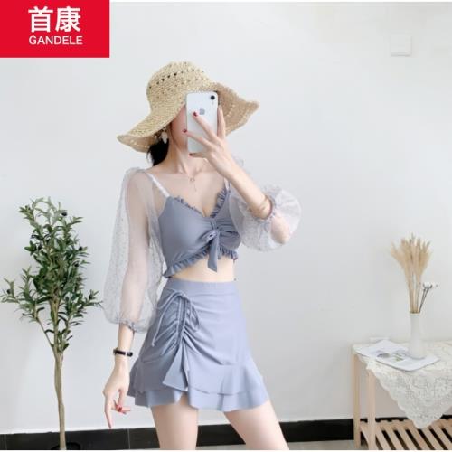 泳衣女2025新款韓國ins仙女范溫泉保守分體三件套顯瘦遮肚游泳裝