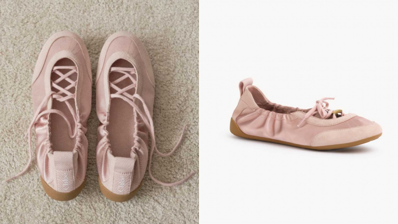 Chloé Kick 粉色柔軟芭蕾舞鞋／20,900元（圖／品牌提供）