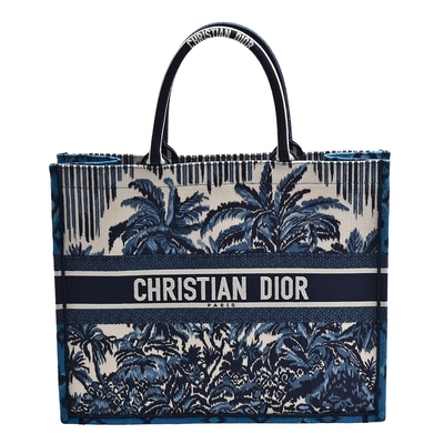 Dior 經典BOOK TOTE系列主題圖案刺繡帆布手提托特包(大_藍)