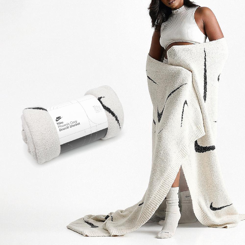 NIKE 毛毯 Phoenix Cozy Bouclé Blanket 白 黑 針織毛毯 勾勾 絨毛 蓋毯 毯子 N101096511-8OS