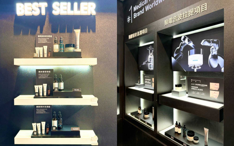 依照台灣熱門醫美四大療程所準備的最完整產品套組，通通展示給妳看。（圖／吳雅鈴攝）