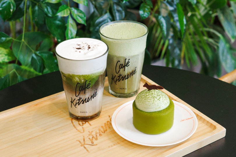 Café Kitsuné抹茶焙茶歐蕾／220元、抹茶咖啡歐蕾／220元、抹茶黑醋栗／220元，期間限定供應至2026年10月31日。（圖／品牌提供）
