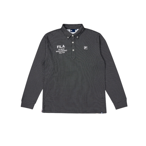 FILA GOLF 男蓄暖輕盈內刷毛長袖POLO衫-黑色 1POZ-6802-BK