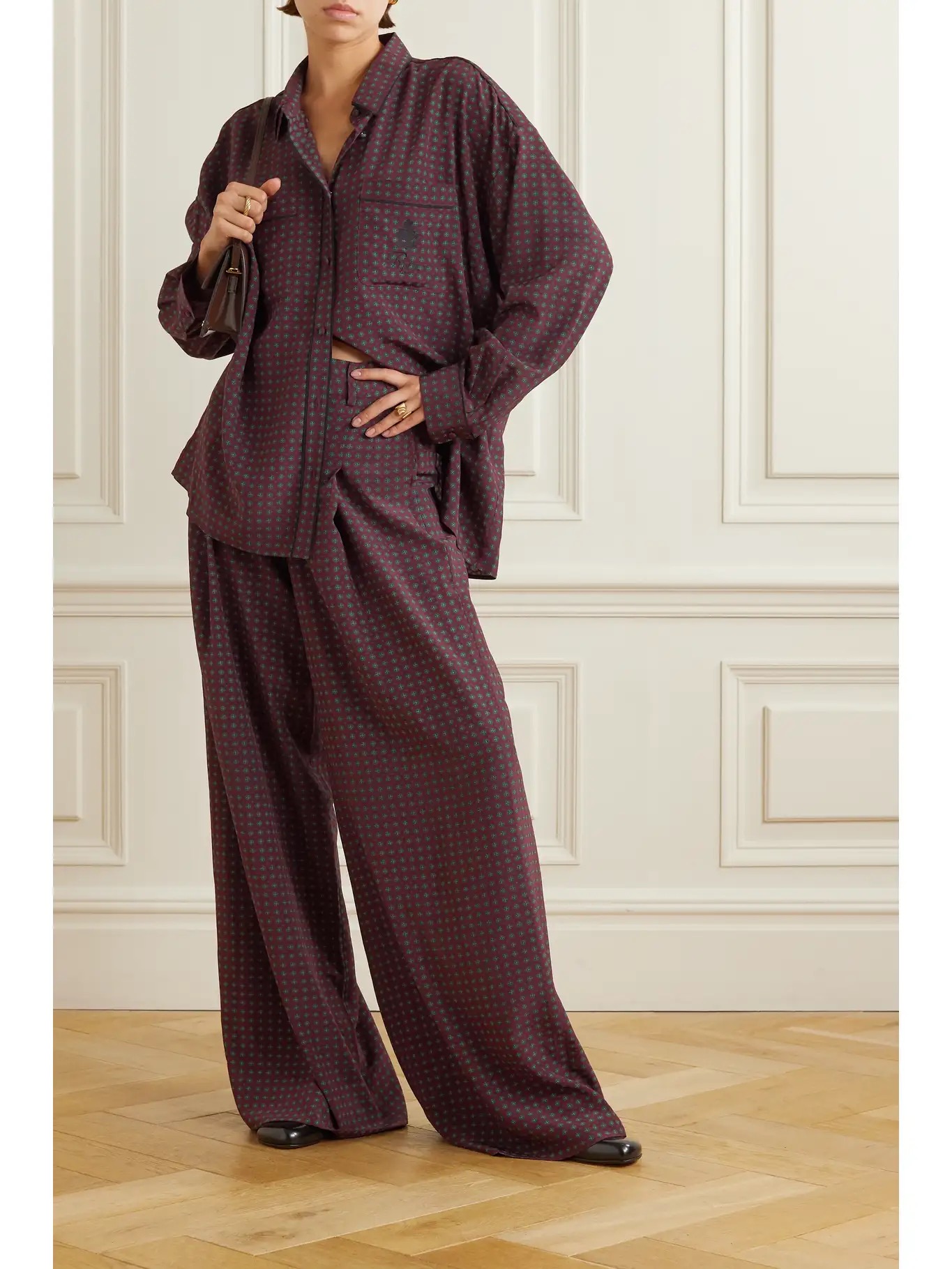 FRAME x Ritz Paris embroidered printed silk-crepe shirt