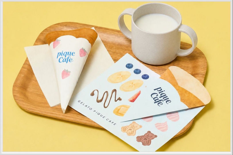 gelato pique café兒童餐奶油砂糖迷你可麗餅／200元、卡士達香蕉迷你可麗餅／240元、火腿起司迷你可麗餅／240元，均附飲品及可麗餅創意貼紙組。（圖／品牌提供）