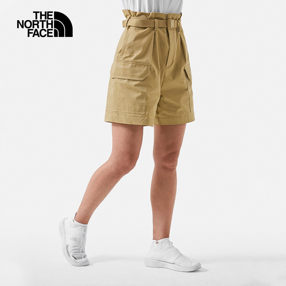 The North Face北面女款卡其色附腰帶多口袋工裝高腰短褲