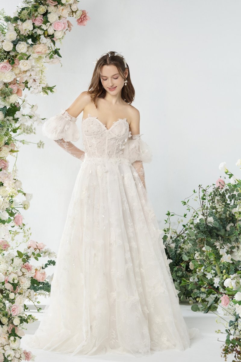 Zinnia 兩件式蝴蝶蕾絲花婚紗