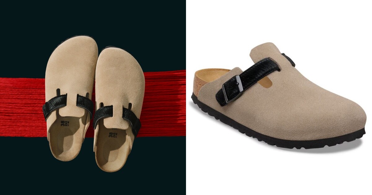 BIRKENSTOCK 2026馬年特別版BOSTON，沙色麂皮搭配黑色長毛飾帶火馬意象設計