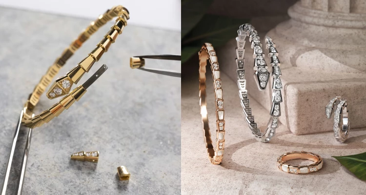 張凌赫頸間以及手腕上疊戴的，皆為「Serpenti Viper」系列，設計師以簡化後的蛇形幾何輪廓為靈感，勾勒出俐落而冷冽的線條語彙。在玫瑰金與白K金材質的交錯混搭之下，不僅讓張凌赫的整體造型更顯層次，也展現出低調卻極具張力的質感。