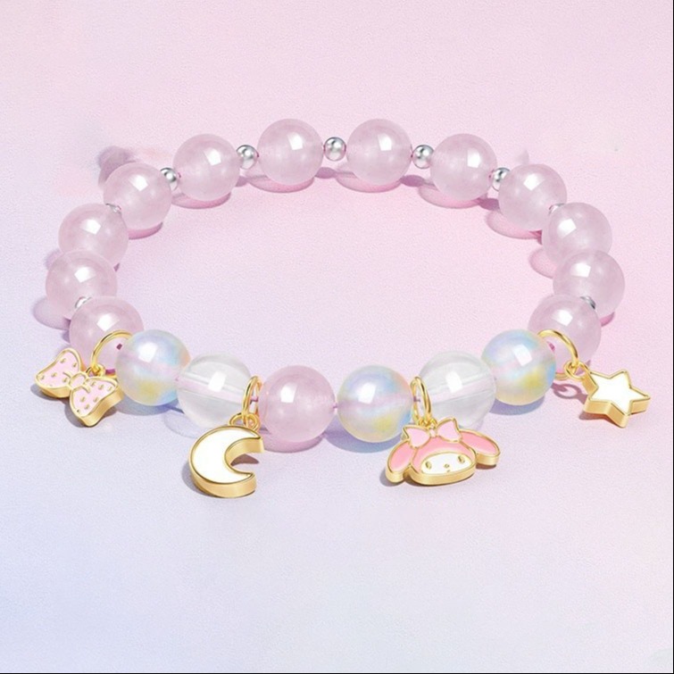 預購中【ZGO正港精品】三麗鷗飾品串珠 美樂蒂 粉色水晶手鍊 女小眾精緻 兒童 閨蜜 生日禮物6021
