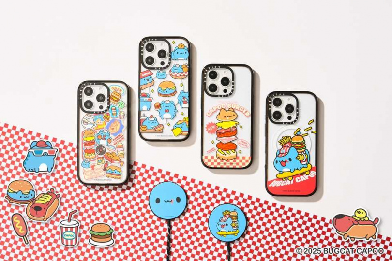 Bugcat Capoo x CASETiFY 聯名系列以美式復古餐廳為概念，首次將咖波化身可愛店長，經營充滿童趣的電子配件世界（圖／品牌提供）