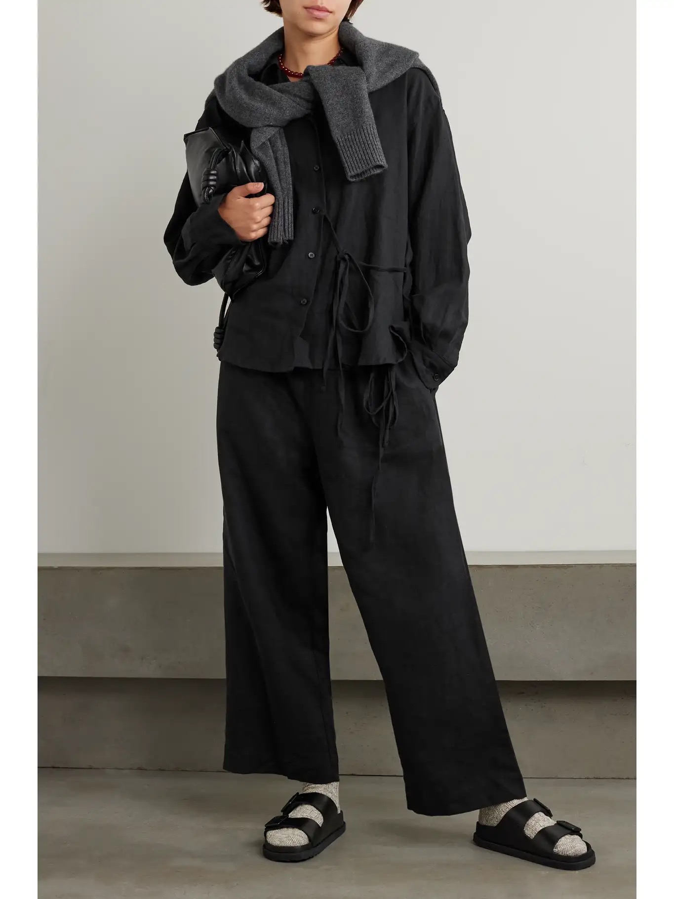 DEIJI STUDIOS Off-Centre Tie linen shirt and pants set