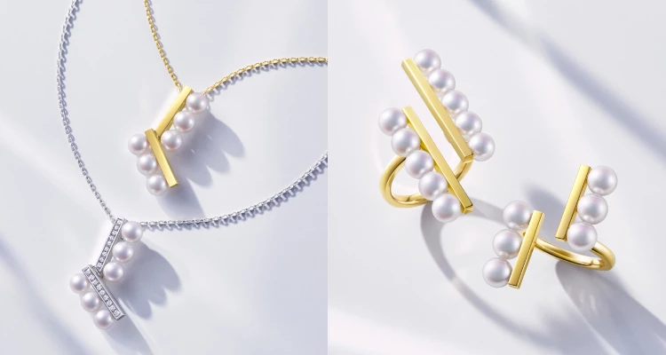 與之強烈對比的設計風格系列「balance」，幾乎可以被視為TASAKI對於幾何結構最自信、也最成熟的表態。它不只是將珍珠排列有序而已，而是直接介入珍珠與貴金屬之間的空間關係！透過層疊與堆砌，重新定義珠寶的立體感與存在方式，形成一種穩定，同時充滿張力的視覺效果，如同一座被微縮的現代建築。